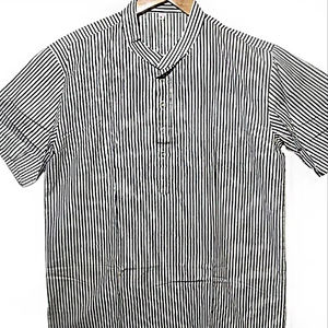 Kurta corta a rayas con estampado a mano para hombre |   100% Algodón |   Manga Larga |   Ropa tradicional india a precios razonables - Product Image 1