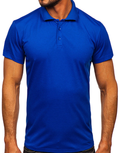 Men's Blue Short Sleeve <b>Polo</b> Shirt Regular Fit Contrast Trim Casual Knitted Solid Color Design - Product Image 4
