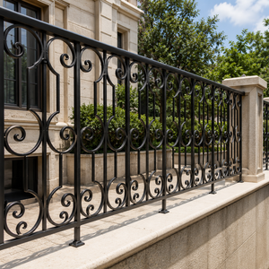 Rampe de balcon en fer forgé noir avec motif festonné, garde-corps de terrasse extérieur, panneau de clôture décoratif - Product Image 4