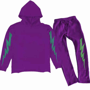 Sudadera con capucha y estampado de rayo de lana polar personalizada para hombre, conjunto de chándal pesado, ropa urbana unisex, sudadera con capucha extragrande y jogger - Product Image 2