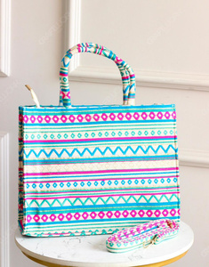 Handcrafted Multicolor Geometric Stripe Textile Tote Bag Structured Fabric Handbag Top Handle <b>Shoulder</b> Bag Detachable <b>Strap</b> - Product Image 4