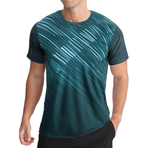 เสื้อยืดแขนสั้นคอกลมลายทางสไตล์สปอร์ตสำหรับผู้ชาย ทรงเข้ารูป แห้งเร็ว ผลิตจากผ้าโพลีเอสเตอร์ถัก สีดำ แดง เทา ลายพิมพ์ เหมาะสำหรับออกกำลังกาย - Product Image 2