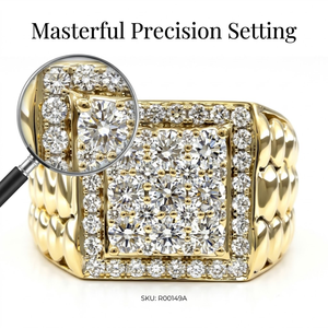 Bague Chevalière Homme en Or Jaune 18K avec Diamant Naturel, Massif et Carrée, Texture Perlée, Micro-Pavé, Style Promesse, Boss, Hip Hop, Fournisseur - Product Image 2