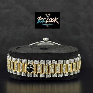 Montre mécanique Ice Look bicolore avec bracelet en cristal et affichage de la date, style bijou - Product Image 3