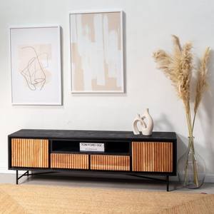 Mueble para TV Vandana Novara Sierra de Dos Puertas con Cuatro Cajones, Consola de Entretenimiento Moderna de Madera Maciza - Product Image 4