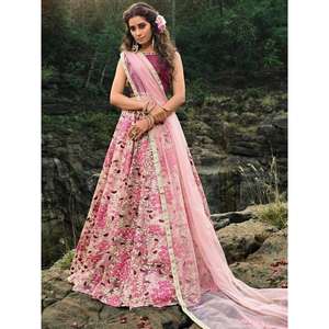 Maravilloso hilo Rosa bordado Red de Trabajo desgaste de la boda Lehenga Choli - Product Image 5