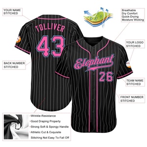 Anti-Bacterial OMMiZ Top Quality OEM 1.1 Custom Print Knitted Men's Black White Pinstripe Pink-Light Blue <b>Baseball</b> Jersey - Product Image 4