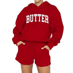 Conjunto de Ropa Femenina de Primera Calidad, con Logotipo Personalizado, Estilo Urbano, Transpirable, Corto, Holgado, 100% Algodón Suave, Conjunto de Dos Piezas con Sudadera con Capucha - Product Image 1