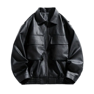 Veste en cuir coupe-vent décontractée, design personnalisé, veste en cuir pour moto, fermeture éclair - Product Image 5
