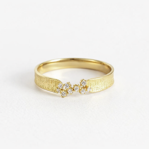 Bague en or massif 14K 18K or rose avec diamant de laboratoire texturé effet écorce et grappe de diamants sertie à la main – Cadeau spécial pour elle - Product Image 1