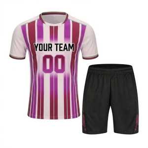 Conjunto de Uniforme de Fútbol Personalizado para Hombre, Camiseta de Manga Corta a Rayas Transpirable de Poliéster con Pantalones Cortos Negros de Cintura Elástica para Todas las Temporadas - Product Image 2