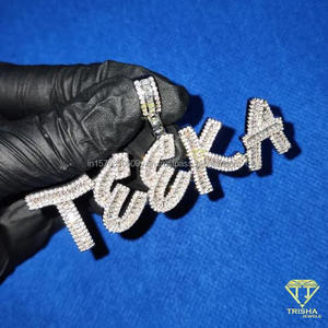 Colgante personalizado con la inscripción "TEEKA" en letra cursiva, con diamante moissanita, cadena estilo hip hop, joyería de moda, regalo para mujer - Product Image 1