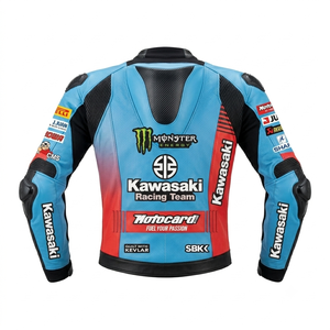 เสื้อแจ็คเก็ตมอเตอร์ไซค์หนังจิงโจ้แบบกำหนดเองของ Alex Lowes WSBK Rawasaki สำหรับแข่งรถ/เสื้อแจ็คเก็ตป้องกันระดับ CE - Product Image 2