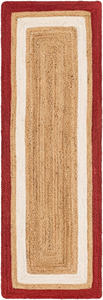 Tapis de couloir fait main en jute naturel blanc avec bord rouge pour cuisine, couloir, entrée, décoration intérieure - Product Image 2