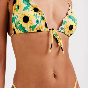 Conjunto de Bikini de 2 Piezas para Mujer, Diseño Personalizado, Estampado de Girasoles, Sexy, con Volantes, Triangular, de Secado Rápido, para Playa - Product Image 3