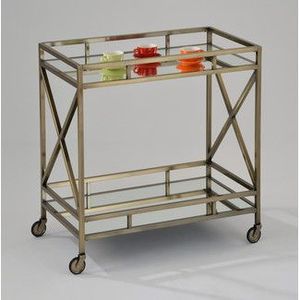 Modern Rolling Iron Bar Cart with Gold Finish and Glass Shelves <b>Serving</b> <b>Trolley</b> Home Bar Kitchen Dining Room Beverage Organizer - Product Image 6