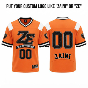 Maillot de football en maille polyester premium 220 GSM, orange, blanc, noir, avec broderie personnalisée, nom et numéro de l'équipe, respirant - Product Image 1
