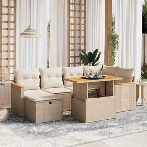 Set Divano da Giardino in Rattan PE Beige con Braccioli Regolabili Grandi - Product Image 1
