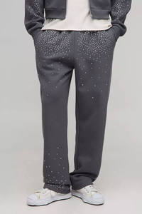 <b>Thigh</b> Quality Custom Tall Shrunken Rhinestone Zip Hoodie & Jogger Set Breathable Sweatsuits Cotton - Product Image 2