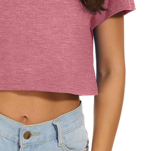 Women's Summer Canvas <b>Crop</b> <b>Top</b> Shirts Custom Polyester/Cotton Blend Sleeve Casual T-Shirts Cheap Price Wholesale Rate OEM - Product Image 4