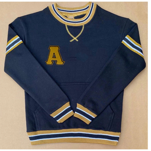 Alpha Unisex Embroidered Crewneck Hoodie Navy Gold Letter Preppy Style Regular Fit <b>Pullover</b> Pocket Anti-Pilling Winter - Product Image 1
