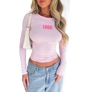 OEM Custom Casual Sports Athletic Compression T-Shirt Knit Yoga Long Sleeve Crop Top Shirt - Product Image 1
