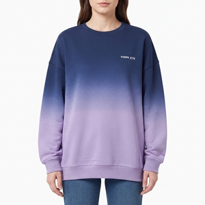 Sweat-shirt dégradé bicolore pour femme en molleton de coton brossé, col rond, manches longues, style décontracté - Product Image 5