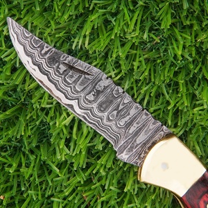 Couteau pliant artisanal en acier Damas de haute qualité, manche en bois Micarta, étui en cuir, couteau de poche multifonctionnel pour l'extérieur - Product Image 5