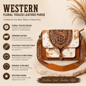 Sac bandoulière artisanal en cuir de vachette à poils, style western, motif floral, avec sangle réglable, pour usage quotidien - Product Image 5