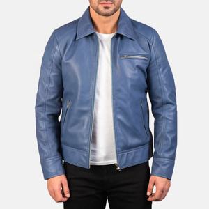 Chaqueta de invierno informal para hombre de alta calidad Diseño de cremallera ajustado azul con forro de cuero personalizado de talla grande para ropa de otoño - Product Image 1