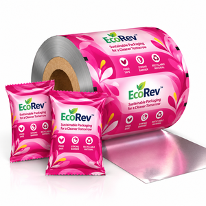 Film en rouleau laminé souple EcoRev écologique, qualité alimentaire, brillant, transparent, motif floral fraise pour emballage de produits frais - Product Image 1