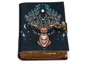 Grimoire deer <b>Leather</b> Spiral Bound Hardcover Journal Floral Vintage Handmade <b>Diary</b> - Product Image 1