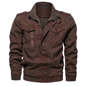 Men's Brown Canvas Shirt Jacket Casual Turn-down Collar Single Breasted <b>Button</b> Closure Slim Fit Autumn Wear - Product Image 3