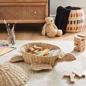 Modern Cute Handmade Rattan Turtle Storage <b>Basket</b> with Lid Natural <b>Woven</b> Toy Organizer for Kids Room Decoration and Home Storage - Product Image 5