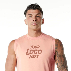 Camiseta sin mangas para hombre, color rosa, cuello redondo, jersey de algodón, estilo casual, con estampado de letras en la parte delantera, corte regular - Product Image 6
