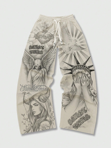 Custom Urban Street Baggy <b>Pant</b> Full-Print Religious & American Icon Graphic SAINT TEARS Slogan Breathable Summer Streetwear - Product Image 5
