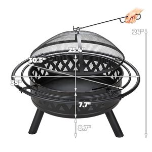 Freestanding <b>Iron</b> <b>Fire</b> <b>Pit</b> With Spark Screen Outdoor Wood Burning <b>Fire</b> Bowl For Garden Heating - Product Image 3