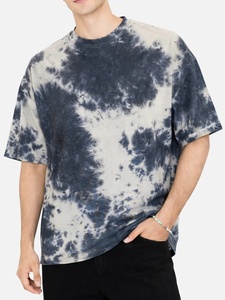 T-shirt surdimensionné tie-dye pour homme, manches courtes, col rond, décontracté, en jersey de coton, motif bleu et blanc - Product Image 3