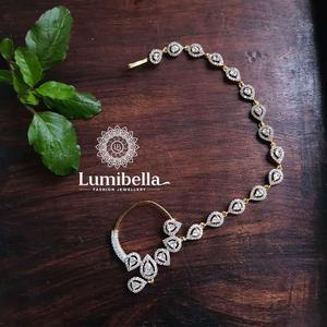 Fashion Body Chain-American Diamond Gold Nath with Long Chain - Product Image 3