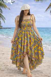 Vestido de Playa Mini de Una Pieza para Mujer, 100% Algodón Orgánico, Chifón, Estampado de Leopardo, Manga Regular, con Tanga, Ecológico - Product Image 2