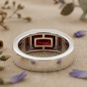 Emerald Cut <b>Garnet</b> Signet <b>Ring</b> 925 Silver Mens <b>Ring</b> Minimalist Bezel Set Red Stone Band Custom Wedding <b>Ring</b> - Product Image 2