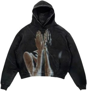 Sweat à capuche surdimensionné personnalisé avec logo OEM 2026, 100 % coton, imprimé crâne délavé à l'acide, style vintage vieilli pour homme - Product Image 3
