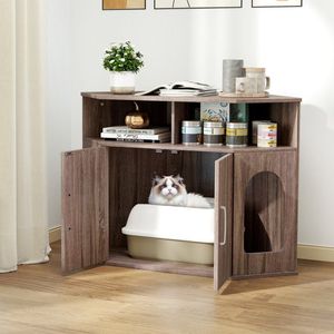 Lettiera angolare per gatti con ripiani portaoggetti e doppie porte - Product Image 5
