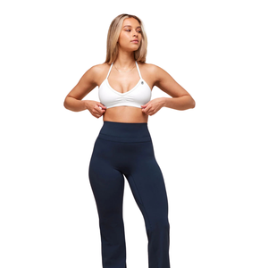 Top Deportivo Halter para Mujer con Logotipo Personalizado, de Nailon y Spandex, con Fruncido Frontal, Transpirable, para Yoga, Gimnasio, Fitness y Entrenamiento, Color Blanco Sólido - Product Image 5