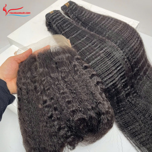 Produit élevé Double dessiné Yaki (crépus) extensions de cheveux de trame droite cheveux vierges personnaliser comme Photo expédition mondiale - Product Image 6