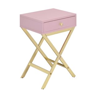 Mesa auxiliar rectangular de 1 cajón en rosa y dorado para muebles de sala de estar - Product Image 1