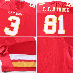 Maillot de football américain personnalisé pour homme, rouge, en mesh, col en V, manches courtes, respirant, impression du nom et du numéro de l'équipe, vêtements de sport - Product Image 3
