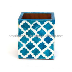 Handmade Eco-Friendly Polished Bone Inlay Pen Holder Desk Organizer Pencil Stand Stylish Elegant Tabletop Office Stationery - Product Image 4