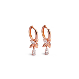 Pendientes de Aro Marquise con Pequeño Dije Floral en Forma de Pera, Chapados en Oro de 18K, Pendientes de Aro Modernos para Mujer - Product Image 4