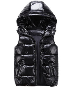2026 New Custom Men <b>Women</b> Unisex Shiny Puffer Sleeveless Jacket Hooded Unisex Bubble Jacket - Product Image 1
